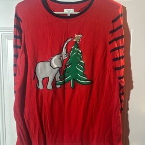 Crown & Ivy Red Sweater with Elephant and Tree Design